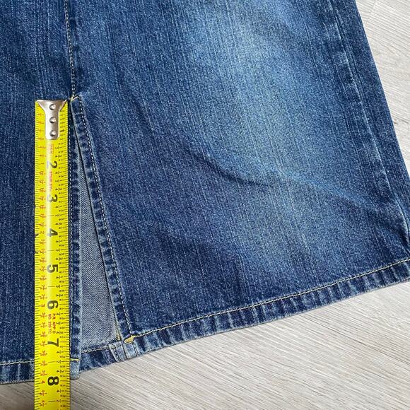 Vintage Y2K Let me be Blue Jean Denim Mini Skirt Size 3 Front Slit - Picture 5 of 7